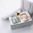 European wedding custom marble pattern gold edge couple pair mug with gift box set