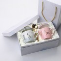 European wedding custom marble pattern gold edge couple pair mug with gift box set