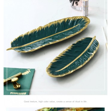 Ins wind light luxury shooting props feather ceramic jewelry storage tray