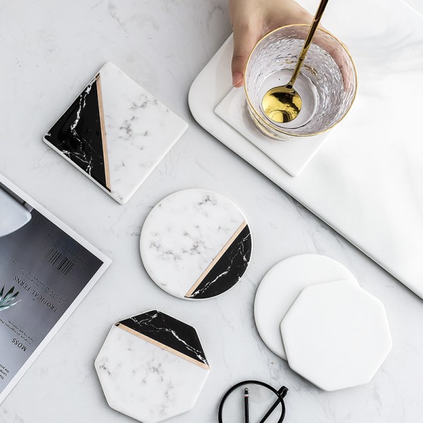 Nordic LOGO custom ceramic marble pattern cup coaster cork mat insulation non-slip tea coaster