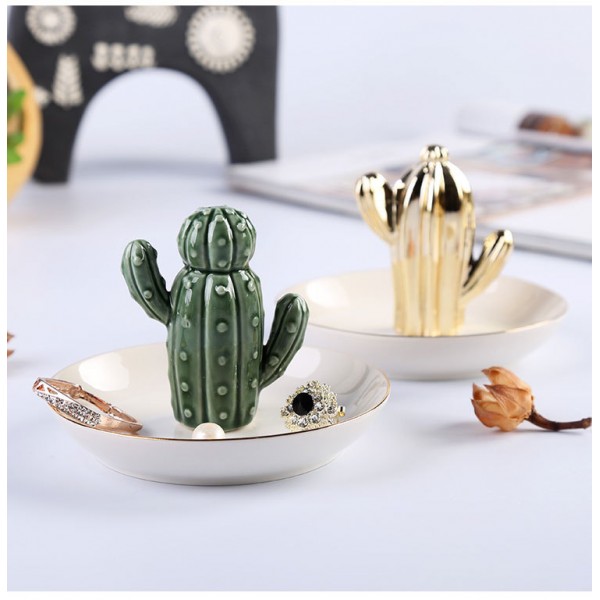 decorative ceramic crafts electroplating cactus plating storage jewelry holder