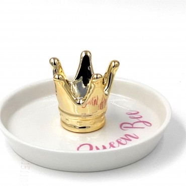 Nordic Style Hot Sale Decorative Golden Crown Ceramic Ring Jewelry Dish