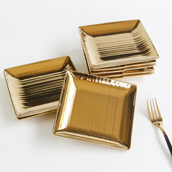 European luxury hotel tableware plating gold ceramic square dish