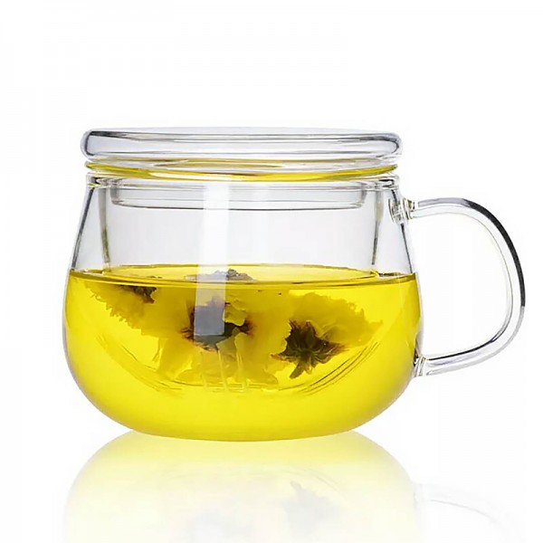 Custom office transparent and convenient high temperature resistant three-piece glass water tea cup