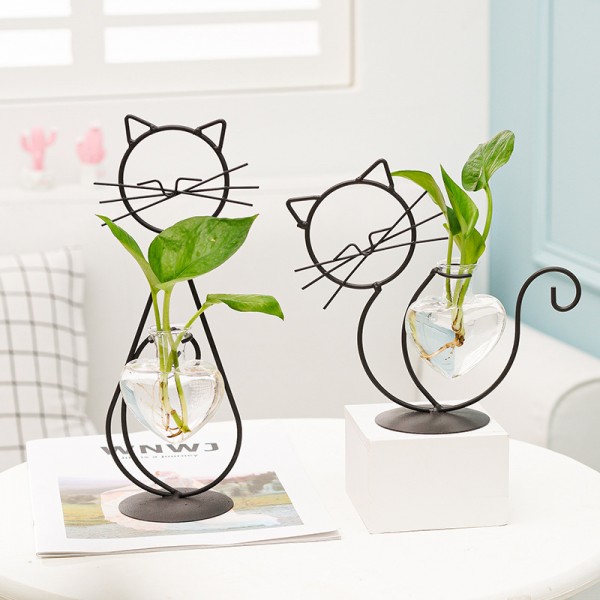 Simple Cat Iron Flower Hydroponic Arrangement Vase