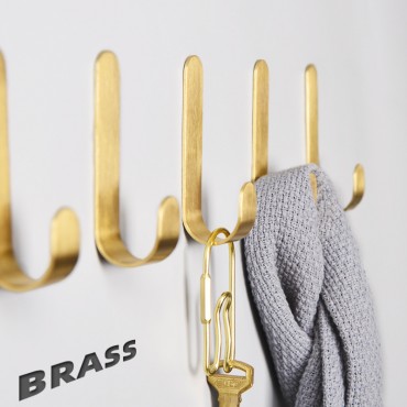 Brass nail-free Nordic golden wall strong adhesive kitchen bathroom load-bearing seamless coat hook